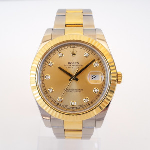 Швейцарський годинник Rolex Datejust II 41 Oyster 18K Yellow Gold Steel Champagne Diamond Dial