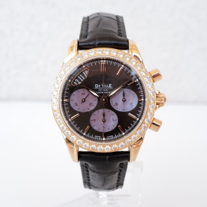 Швейцарський годинник Omega De Ville Co-Axial Chronograph 18K Rose Gold Diamonds Brown MOP Dial 35